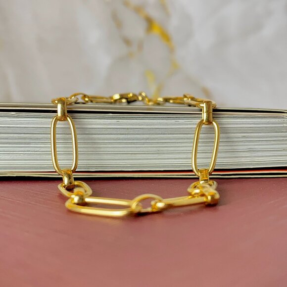 14K Gold Filled Paper Clip Bracelet for Womens Girls Elegant Design Fashion Gift - Picture 8 of 10
